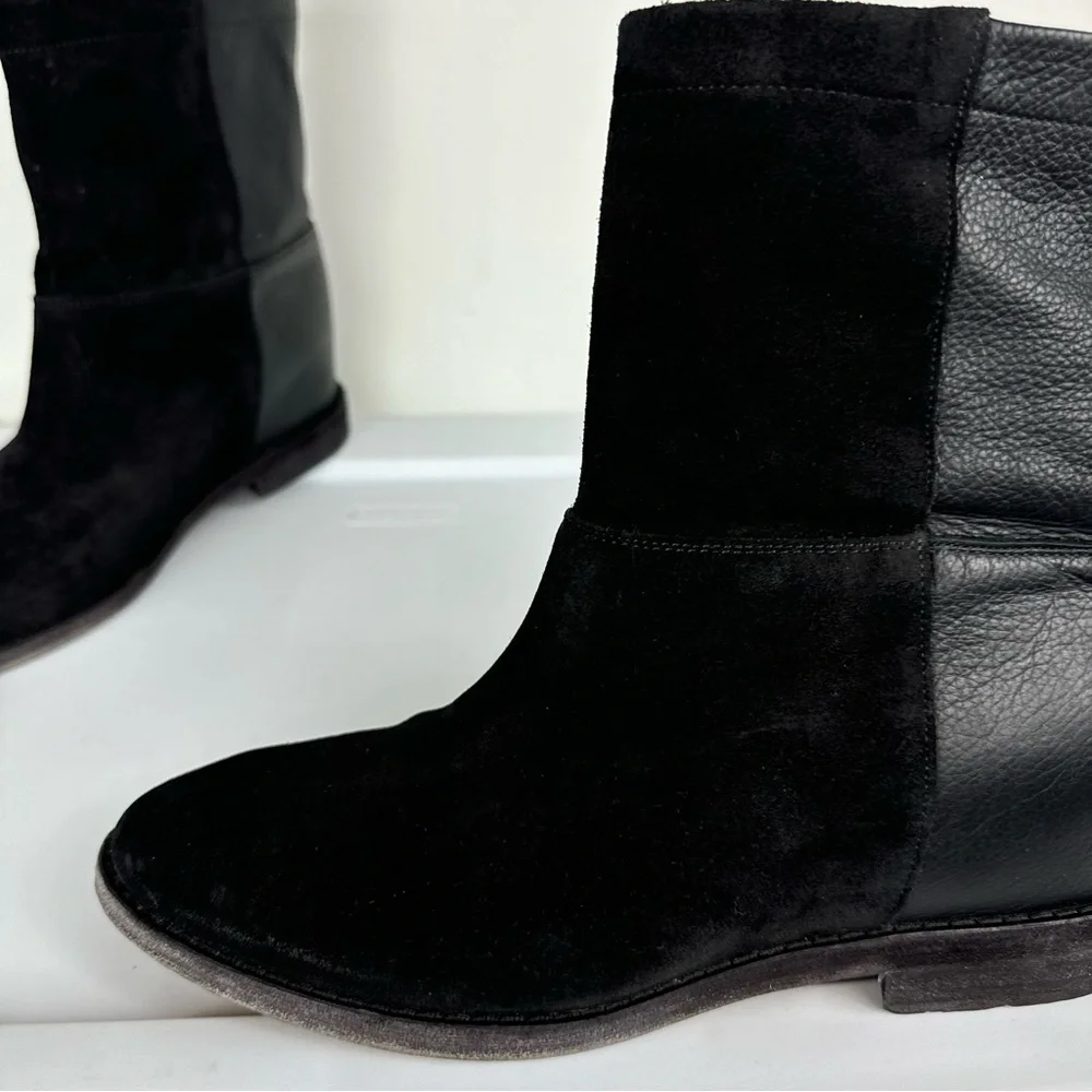 Vince Grayson Womens Leather Ankle Booties Sz 7.5 Black Mixed Media
